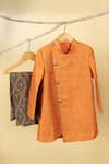 Buy_Minikin_Orange Tussar Silk Woven Ikat Sherwani Set _at_Aza_Fashions