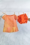 Buy_Minikin_Orange Kota Embroidery Leheriya Pattern Frock With Bloomer _at_Aza_Fashions