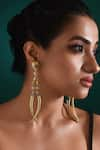 Shop_Zaza By Somya_Gold Plated Stone Ethereal Drops Geometric Studded Long Earrings _at_Aza_Fashions