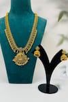 Shop_Zaza By Somya_Gold Plated Bead Cultural Opulence Carved Goddess Long Necklace Set _at_Aza_Fashions