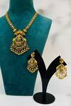 Shop_Zaza By Somya_Gold Plated Stone Mystic Heritage Carved Studded Necklace Set _at_Aza_Fashions