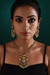 Zaza By Somya_Gold Plated Stone Mystic Heritage Carved Studded Necklace Set _Online_at_Aza_Fashions