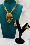 Shop_Zaza By Somya_Gold Plated Stone Regal Harmony Floral Bead Drop Necklace Set _at_Aza_Fashions