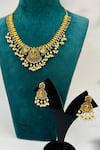 Shop_Zaza By Somya_Gold Plated Stone Sacred Aura Peacock Carved Necklace Set _at_Aza_Fashions