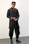 Buy_Arjan Dugal_Black Chanderi Silk Ditsy Floret Jaal Embroidered Kurta With Dhoti Pant _at_Aza_Fashions