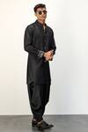 Arjan Dugal_Black Chanderi Silk Ditsy Floret Jaal Embroidered Kurta With Dhoti Pant _Online_at_Aza_Fashions