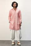 Buy_Arjan Dugal_Pink Chanderi Silk Embroidery Ditsy Bloom Jaal Kurta With Dhoti Pant _at_Aza_Fashions