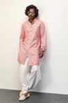 Shop_Arjan Dugal_Pink Chanderi Silk Embroidery Ditsy Bloom Jaal Kurta With Dhoti Pant _at_Aza_Fashions