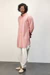 Buy_Arjan Dugal_Pink Chanderi Silk Embroidery Ditsy Bloom Jaal Kurta With Dhoti Pant _Online_at_Aza_Fashions