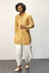 Buy_Arjan Dugal_Gold Chanderi Silk Embroidery Ditsy Blossom Jaal Kurta With Dhoti Pant _at_Aza_Fashions