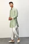 Shop_Arjan Dugal_Green Chanderi Silk, Cotton Embroidery Ditsy Phool Jaal Kurta With Dhoti Pant _at_Aza_Fashions
