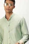Arjan Dugal_Green Chanderi Silk, Cotton Embroidery Ditsy Phool Jaal Kurta With Dhoti Pant _Online_at_Aza_Fashions