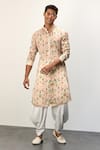 Buy_Arjan Dugal_Peach Modal Print Botanical Classic Kurta With Draped Pant _at_Aza_Fashions