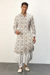 Buy_Arjan Dugal_Ivory Modal Print Floral Scarlet Classic Kurta With Draped Pant _at_Aza_Fashions