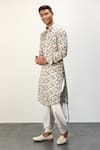 Buy_Arjan Dugal_Ivory Modal Print Floral Scarlet Classic Kurta With Draped Pant _Online_at_Aza_Fashions