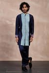 Buy_Arjan Dugal_Blue Chanderi Silk, Viscose Embroidery Chintz Print Kurta With Pant _at_Aza_Fashions
