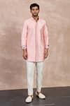 Buy_Arjan Dugal_Pink Cotton Satin Print Peonies Embroidered Straight Kurta With Pant _at_Aza_Fashions