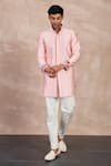 Arjan Dugal_Pink Cotton Satin Print Peonies Embroidered Straight Kurta With Pant _Online_at_Aza_Fashions