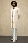 Arjan Dugal_Off White Organza Embroidery Star Panelled Jacket And Kurta Set _Online_at_Aza_Fashions