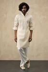 Buy_Arjan Dugal_Off White Organza Embroidery Star Straight Kurta With Pant _at_Aza_Fashions