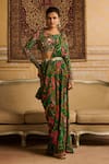 Buy_DiyaRajvvir_Green Crepe Printed Floral Jaal Round Pant Saree With Blouse _at_Aza_Fashions