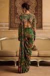 Shop_DiyaRajvvir_Green Crepe Printed Floral Jaal Round Pant Saree With Blouse _at_Aza_Fashions