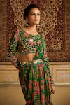 DiyaRajvvir_Green Crepe Printed Floral Jaal Round Pant Saree With Blouse _Online_at_Aza_Fashions