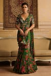 Buy_DiyaRajvvir_Green Tulle Printed Floral V Neck Pre-draped Saree Set _at_Aza_Fashions