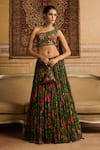 Buy_DiyaRajvvir_Green Crepe Printed Floral Jaal One-shoulder Blouse Lehenga Set _at_Aza_Fashions