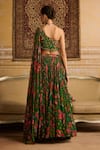 Shop_DiyaRajvvir_Green Crepe Printed Floral Jaal One-shoulder Blouse Lehenga Set _at_Aza_Fashions