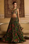 DiyaRajvvir_Green Crepe Printed Floral Jaal One-shoulder Blouse Lehenga Set _Online_at_Aza_Fashions