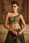 Shop_DiyaRajvvir_Green Crepe Printed Floral Jaal One-shoulder Blouse Lehenga Set _Online_at_Aza_Fashions