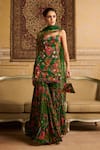 Buy_DiyaRajvvir_Green Crepe Printed Floral Jaal Sweetheart Embroidered Kurta Gharara Set _at_Aza_Fashions