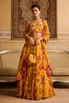 Buy_DiyaRajvvir_Yellow Crepe And Satin Organza Printed Floral Jaal Scoop Embroidered Lehenga Set _at_Aza_Fashions