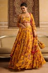 Buy_DiyaRajvvir_Yellow Crepe And Satin Organza Printed Floral Jaal Scoop Embroidered Lehenga Set _Online_at_Aza_Fashions