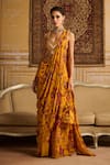 Buy_DiyaRajvvir_Yellow Cotton Silk Printed Floral Sweetheart Sharara Saree Set _at_Aza_Fashions