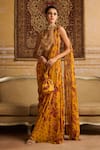 DiyaRajvvir_Yellow Cotton Silk Printed Floral Sweetheart Sharara Saree Set _Online_at_Aza_Fashions