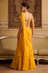 Shop_DiyaRajvvir_Yellow Cotton Silk Embroidered Mirror Pre-draped Ruffled Skirt Saree With Blouse _at_Aza_Fashions