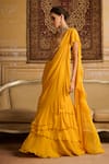 DiyaRajvvir_Yellow Cotton Silk Embroidered Mirror Pre-draped Ruffled Skirt Saree With Blouse _Online_at_Aza_Fashions