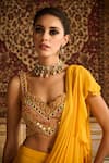 Buy_DiyaRajvvir_Yellow Cotton Silk Embroidered Mirror Pre-draped Ruffled Skirt Saree With Blouse _Online_at_Aza_Fashions