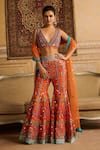 Buy_DiyaRajvvir_Orange Tulle Embroidered Mirror Plunging V Neck Blouse Sharara Set _at_Aza_Fashions