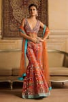 Buy_DiyaRajvvir_Orange Tulle Embroidered Mirror Plunging V Neck Blouse Sharara Set _Online_at_Aza_Fashions