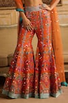 Shop_DiyaRajvvir_Orange Tulle Embroidered Mirror Plunging V Neck Blouse Sharara Set _Online_at_Aza_Fashions