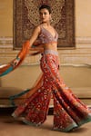 DiyaRajvvir_Orange Tulle Embroidered Mirror Plunging V Neck Blouse Sharara Set _at_Aza_Fashions