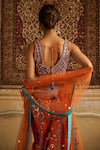 Buy_DiyaRajvvir_Orange Tulle Embroidered Mirror Plunging V Neck Blouse Sharara Set 