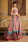 Buy_DiyaRajvvir_Peach Cotton Silk Printed Scallop Scoop Embroidered Lehenga Set _at_Aza_Fashions