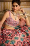 Shop_DiyaRajvvir_Peach Cotton Silk Printed Scallop Scoop Embroidered Lehenga Set _Online_at_Aza_Fashions