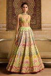 Buy_DiyaRajvvir_Green Tulle Printed Arch Plunging Embroidered Lehenga Set _at_Aza_Fashions