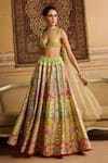 Buy_DiyaRajvvir_Green Tulle Printed Arch Plunging Embroidered Lehenga Set _Online_at_Aza_Fashions