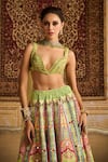 Shop_DiyaRajvvir_Green Tulle Printed Arch Plunging Embroidered Lehenga Set _Online_at_Aza_Fashions